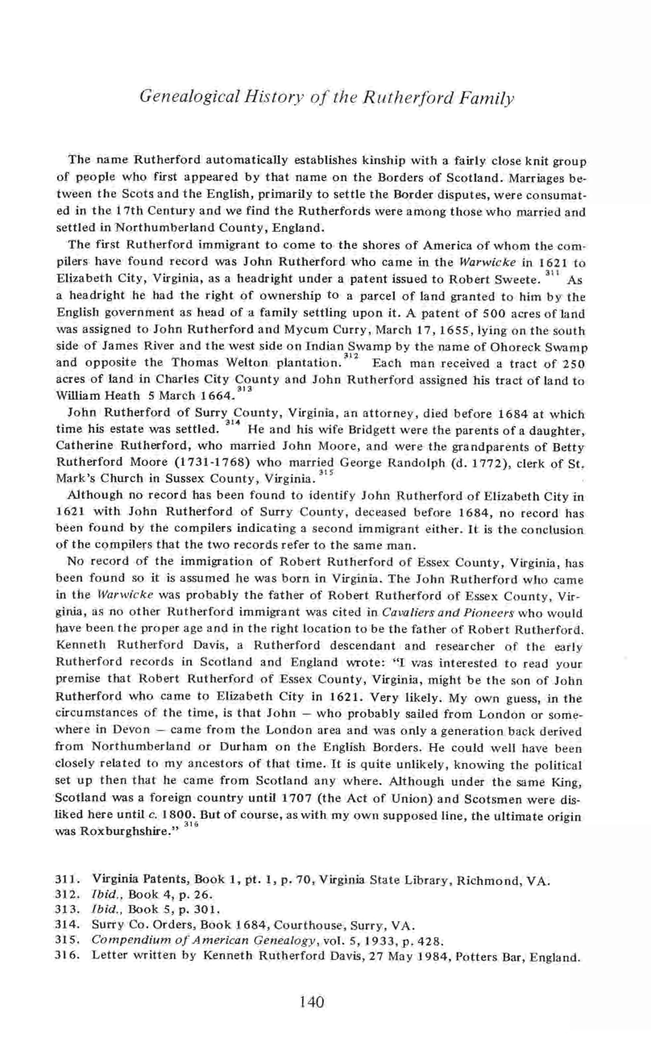WKR 1986 revised edition page showing Robert Rutherford of Essex County, Virginia.